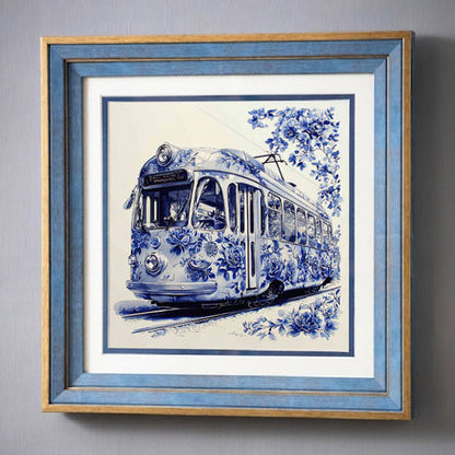 Blue & White Framed Wall art - 12"x12"