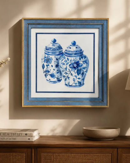 Blue & White Framed Wall art - 12"x12"