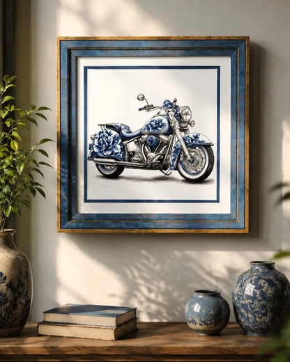 Blue & White Framed Wall art - 12"x12"
