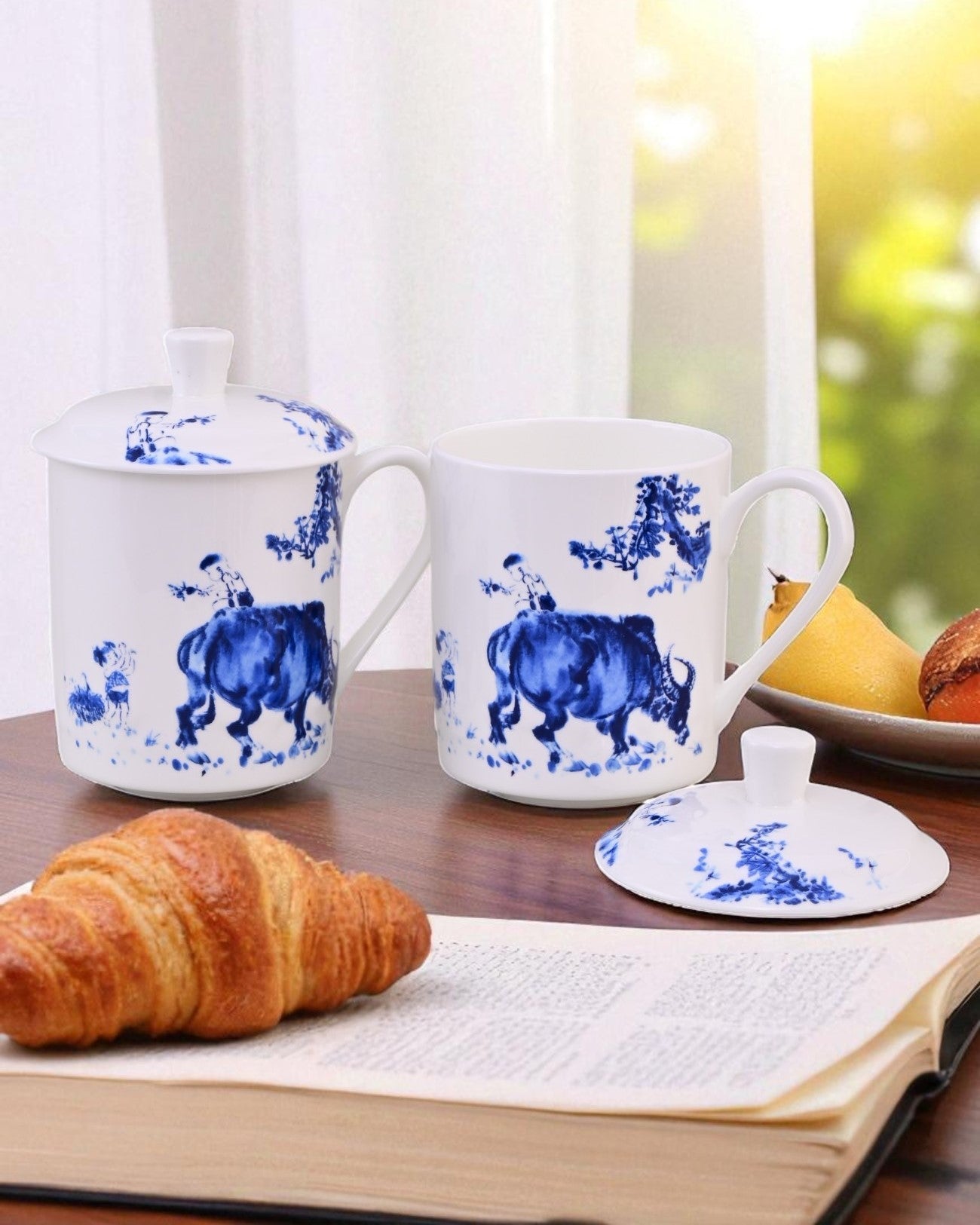 'Artistic Blue Bull' Fine Bone China Mug