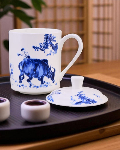 'Artistic Blue Bull' Fine Bone China Mug