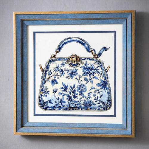 Blue & White Framed Wall art - 12"x12"