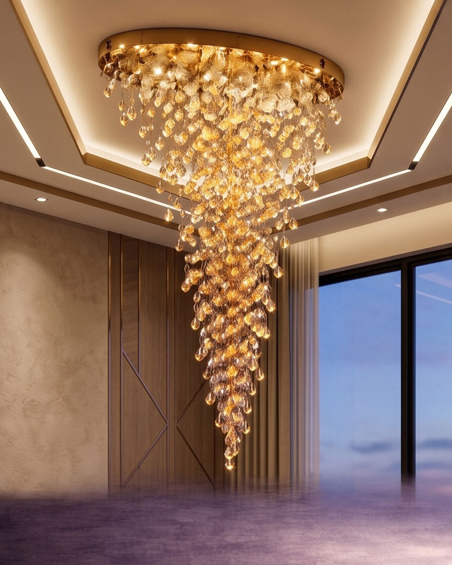 Royal Golden Crystal Cascade Chandelier