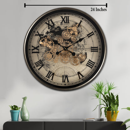 Phantom Dial Luxury Designer Wall Clock For Living Room With Moving Gear Mechanism Buy Wall Clock Online - Big (Black) (Steel Body)