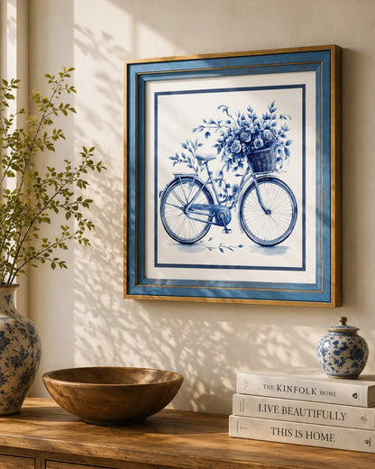 Blue & White Framed Wall art - 12"x12"
