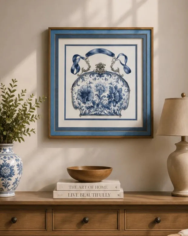 Blue & White Framed Wall art - 12"x12"