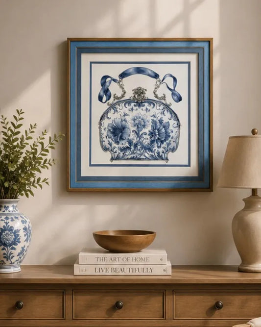 Blue & White Framed Wall art - 12"x12"