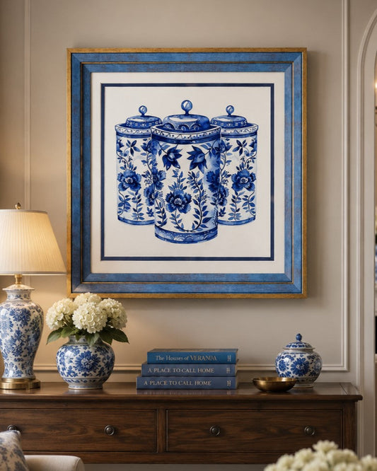Blue & White Framed Wall art - 12"x12"