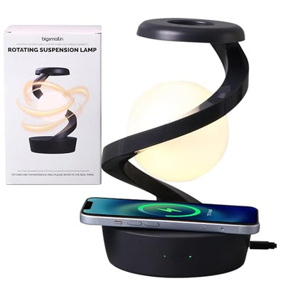 Bigsmall Leviosa Rotating Suspension Lamp with Wireless Charger | Hovering Floating Light | Colorful Modes | Hand Wave Sensor | Modern Spiral LED Night Lamp for Bedroom and Living Room Home Decor