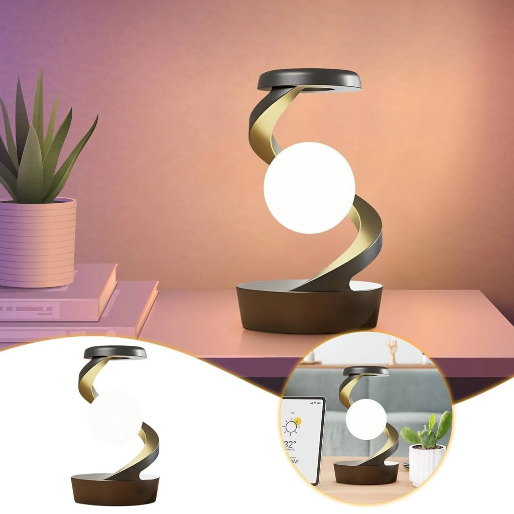 Bigsmall Leviosa Rotating Suspension Lamp with Wireless Charger | Hovering Floating Light | Colorful Modes | Hand Wave Sensor | Modern Spiral LED Night Lamp for Bedroom and Living Room Home Decor