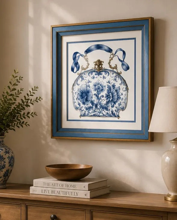 Blue & White Framed Wall art - 12"x12"