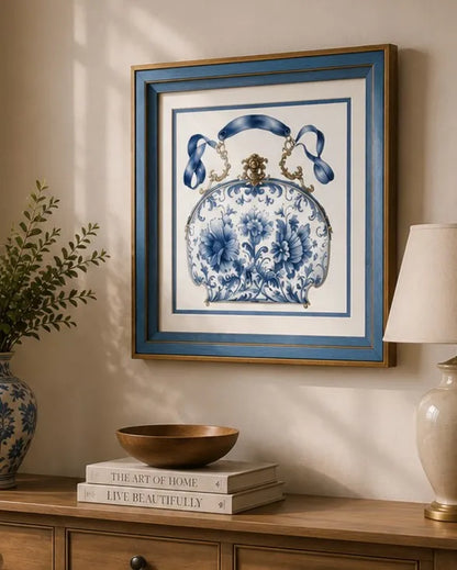 Blue & White Framed Wall art - 12"x12"