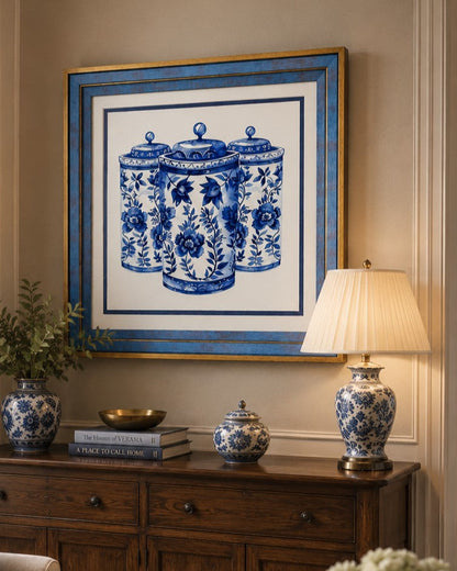 Blue & White Framed Wall art - 12"x12"