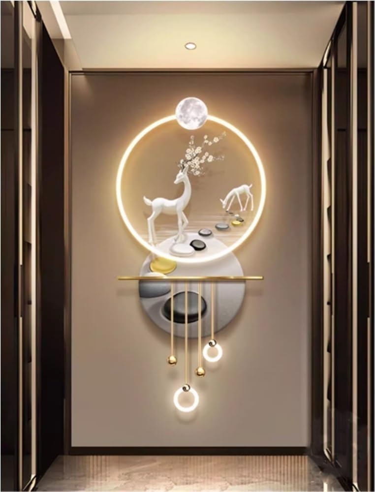 Modern 3D Wall Art Decor with Led Lights, 3D Feng Shui Art Wall Decoration Lamp, 3D Art Wall Decor, Wall Sculptures for Entrance, Corridor, Living Room, Bedroom, Office(Gray,19.7 * 41.3in)