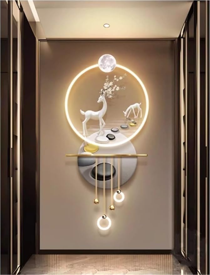 Modern 3D Wall Art Decor with Led Lights, 3D Feng Shui Art Wall Decoration Lamp, 3D Art Wall Decor, Wall Sculptures for Entrance, Corridor, Living Room, Bedroom, Office(Gray,19.7 * 41.3in)