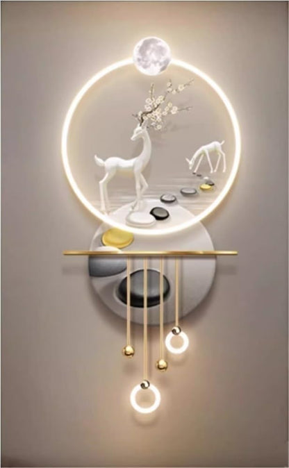Modern 3D Wall Art Decor with Led Lights, 3D Feng Shui Art Wall Decoration Lamp, 3D Art Wall Decor, Wall Sculptures for Entrance, Corridor, Living Room, Bedroom, Office(Gray,19.7 * 41.3in)