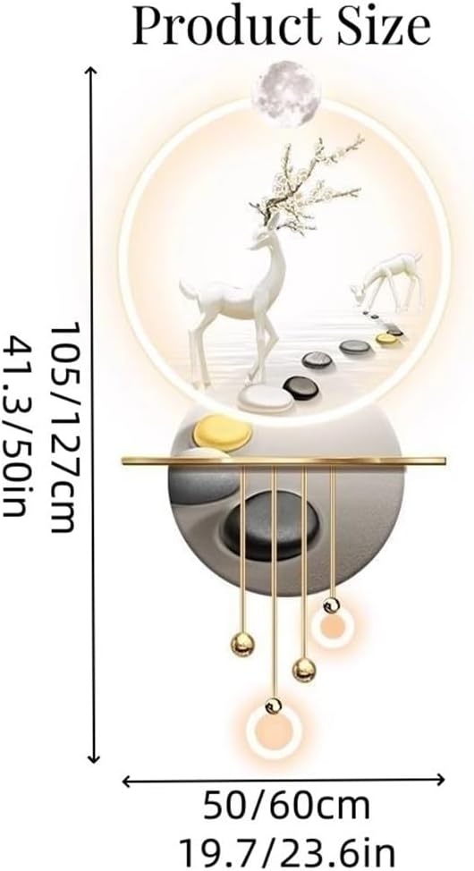 Modern 3D Wall Art Decor with Led Lights, 3D Feng Shui Art Wall Decoration Lamp, 3D Art Wall Decor, Wall Sculptures for Entrance, Corridor, Living Room, Bedroom, Office(Gray,19.7 * 41.3in)