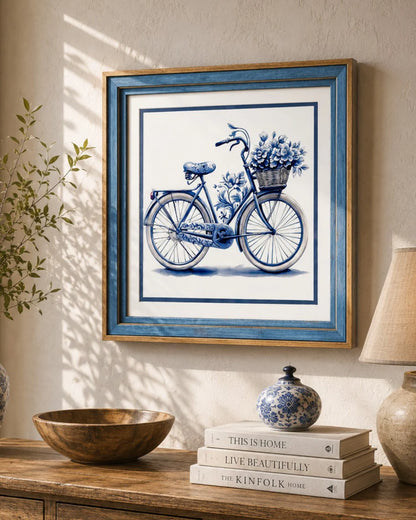 Blue & White Framed Wall art - 12"x12"