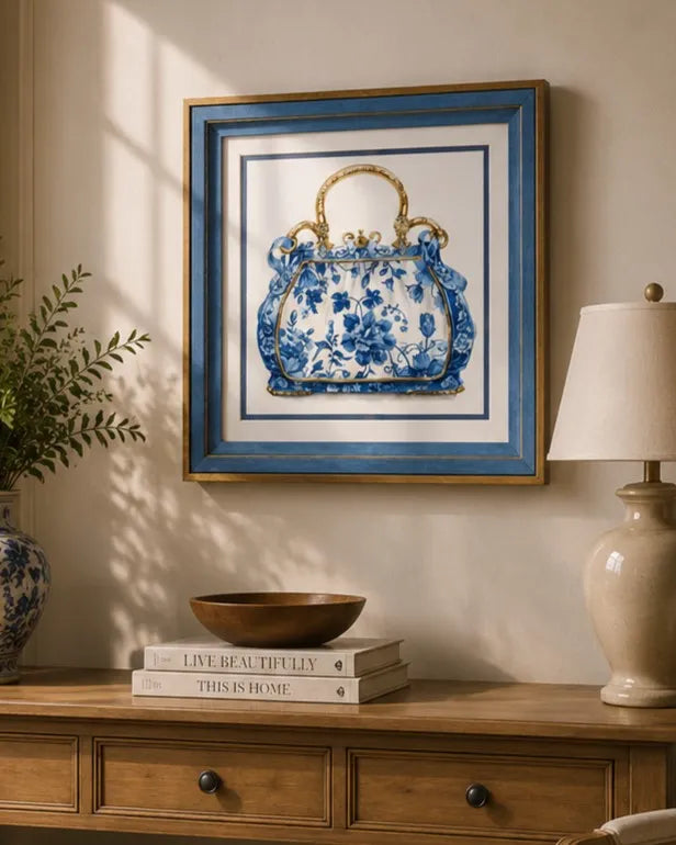 Blue & White Framed Wall art - 12"x12"