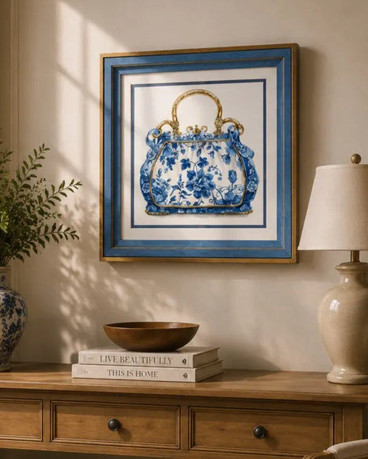 Blue & White Framed Wall art - 12"x12"