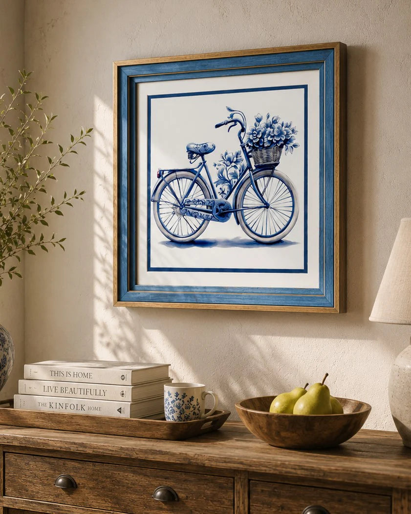 Blue & White Framed Wall art - 12"x12"