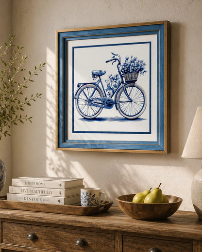 Blue & White Framed Wall art - 12"x12"