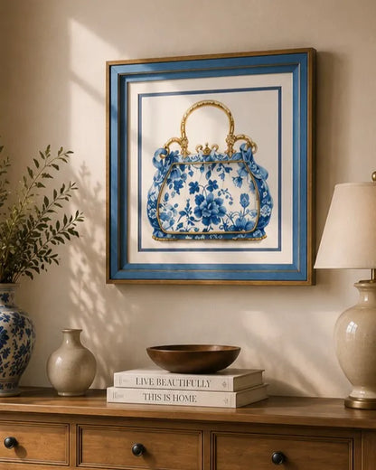 Blue & White Framed Wall art - 12"x12"