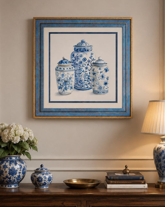 Blue & White Framed Wall art - 12"x12"