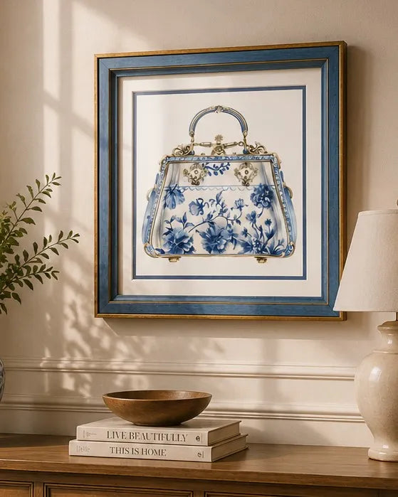 Blue & White Framed Wall art - 12"x12"