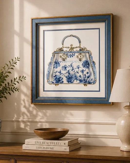 Blue & White Framed Wall art - 12"x12"