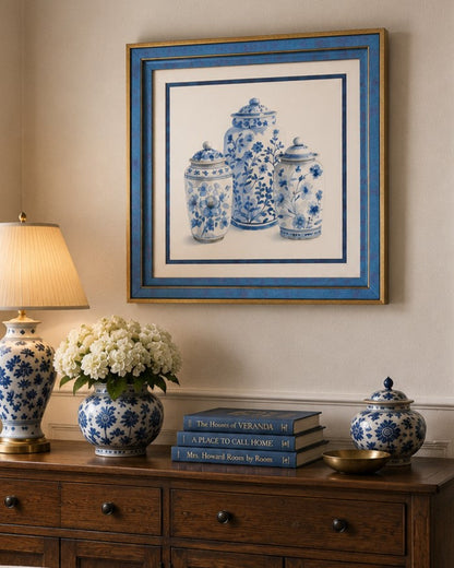 Blue & White Framed Wall art - 12"x12"