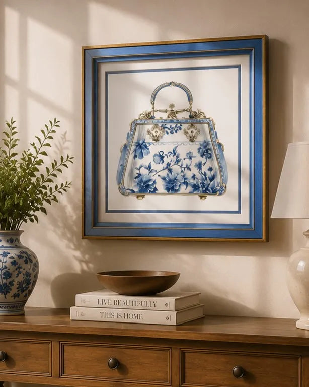 Blue & White Framed Wall art - 12"x12"