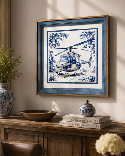 Blue & White Framed Wall art - 12"x12"