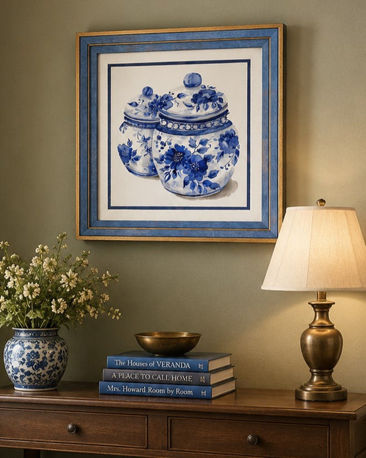 Blue & White Framed Wall art - 12"x12"
