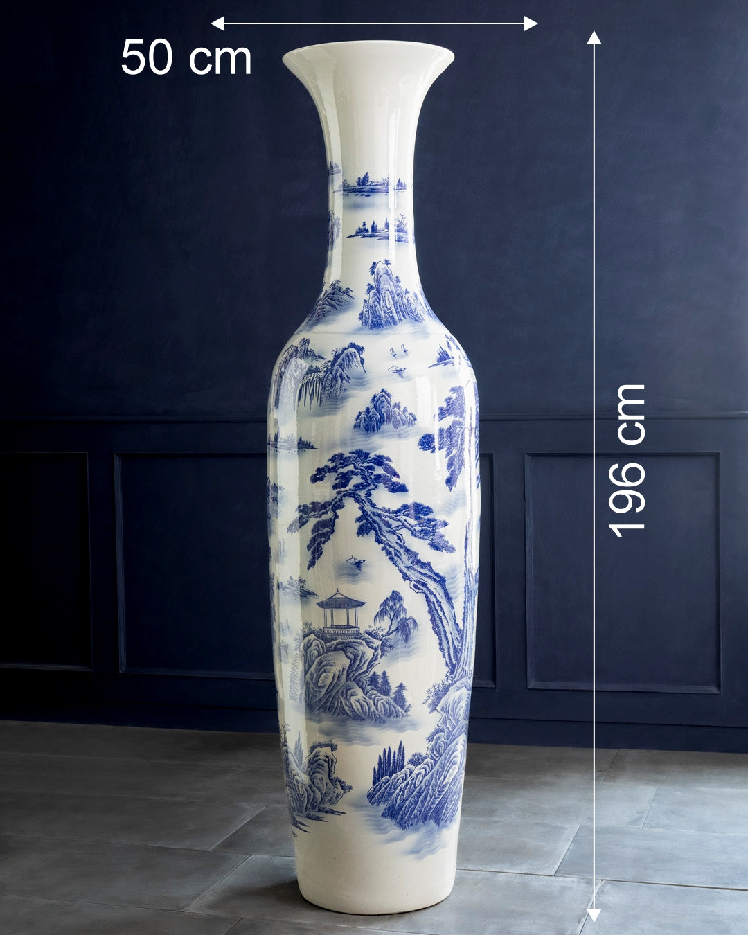 Imperial Blue Landscape Tall Floor Vase - 6.4 Ft