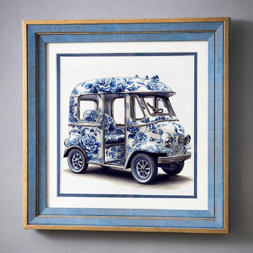 Blue & White Framed Wall art - 12"x12"