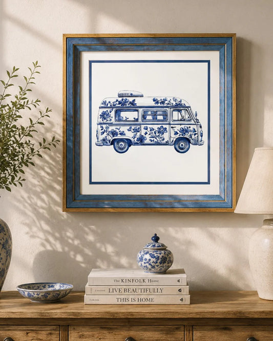 Blue & White Framed Wall art - 12"x12"