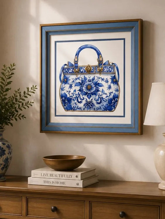 Blue & White Framed Wall art - 12"x12"