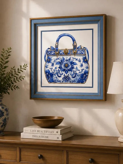 Blue & White Framed Wall art - 12"x12"