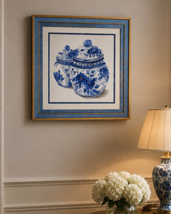 Blue & White Framed Wall art - 12"x12"