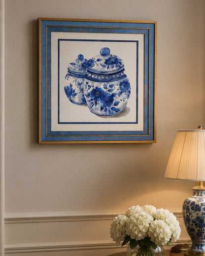 Blue & White Framed Wall art - 12"x12"
