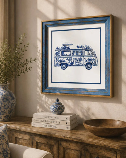 Blue & White Framed Wall art - 12"x12"