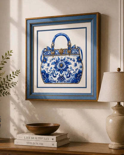 Blue & White Framed Wall art - 12"x12"