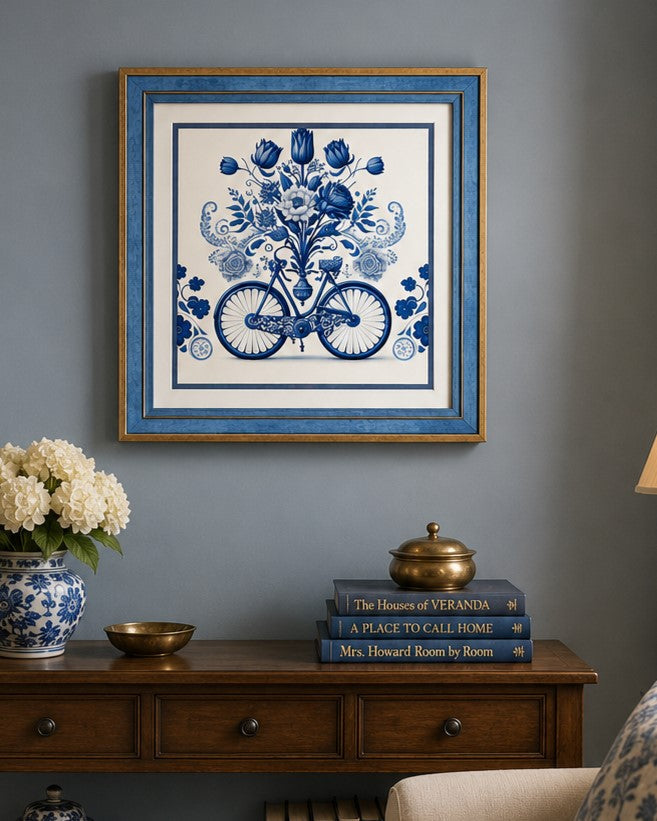 Blue & White Framed Wall art - 12"x12"