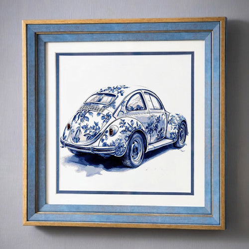 Blue & White Framed Wall art - 12"x12"