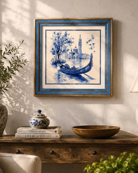 Blue & White Framed Wall art - 12"x12"