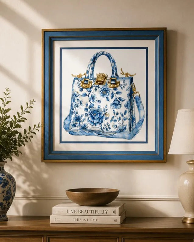 Blue & White Framed Wall art - 12"x12"