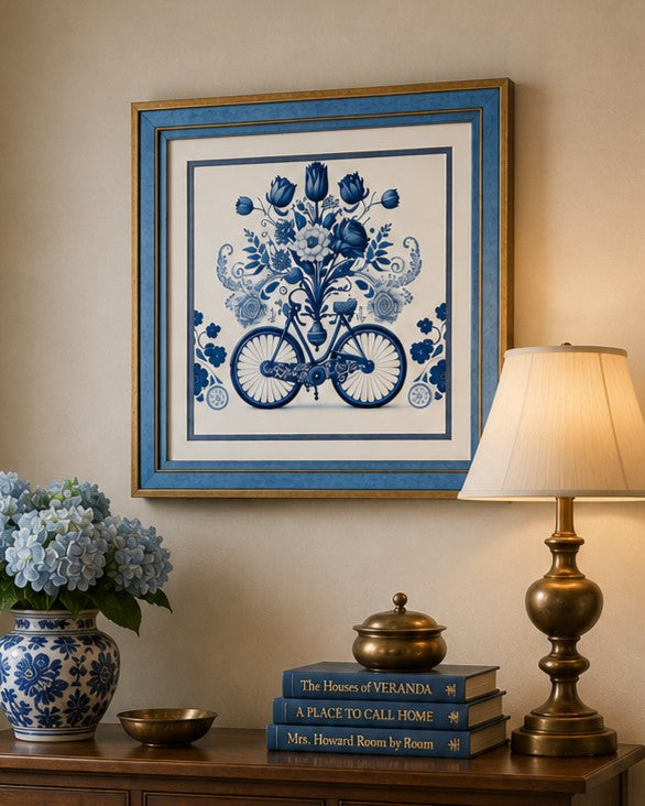 Blue & White Framed Wall art - 12"x12"