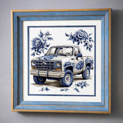 Blue & White Framed Wall art - 12"x12"