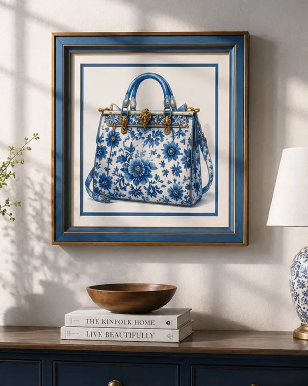 Blue & White Framed Wall art - 12"x12"